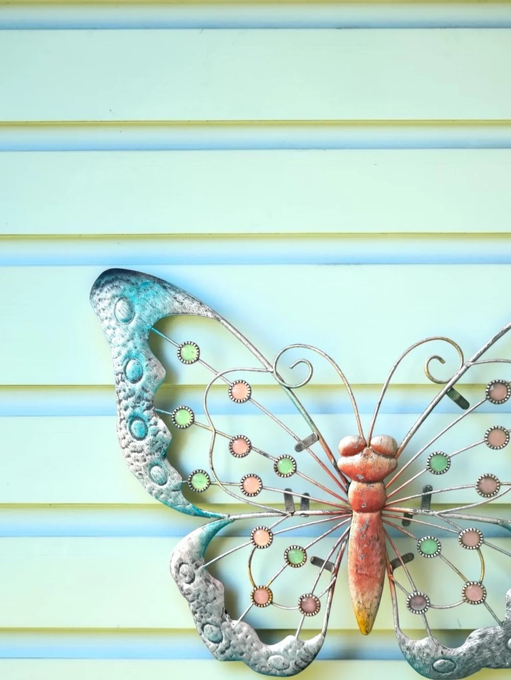 Large Metal Butterfly Wall Decor Turquoise Pink Jeweled Garden Art 30 Inch